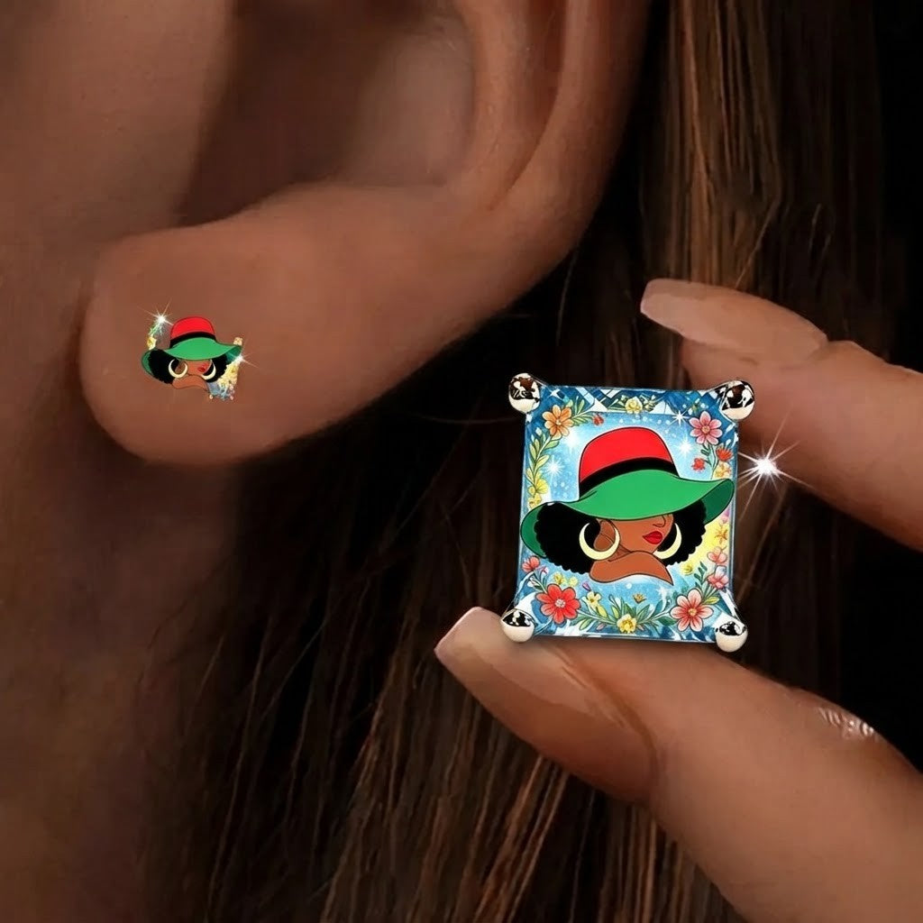 Floral Portrait Square Earrings