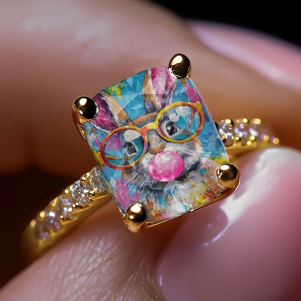 Colorful Bunny Square Ring