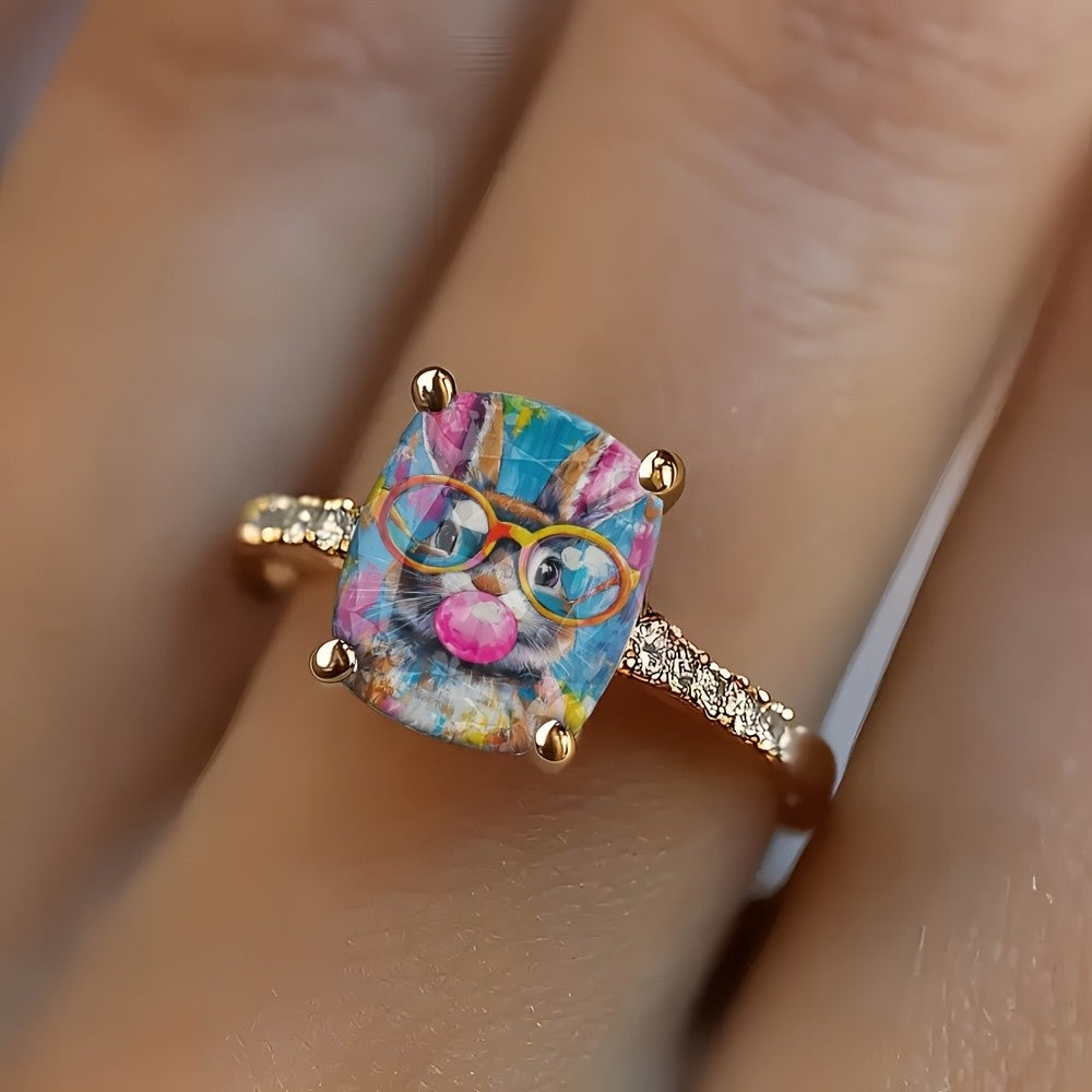 Colorful Bunny Square Ring