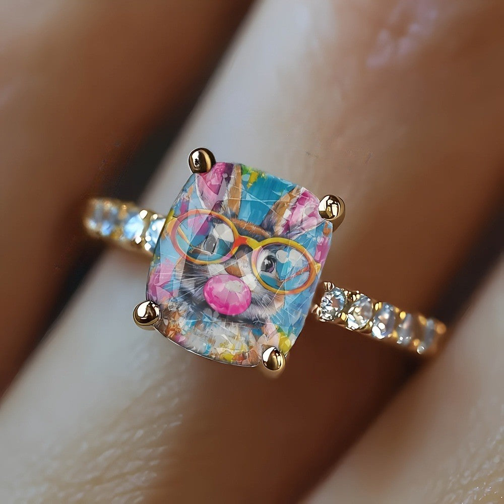Colorful Bunny Square Ring