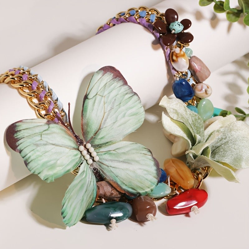 Green Butterfly & Floral Statement Necklace