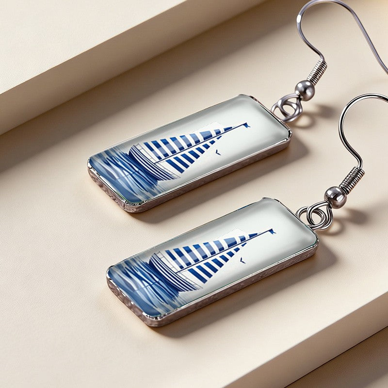 Striped Sailboat Rectangle Earrings
