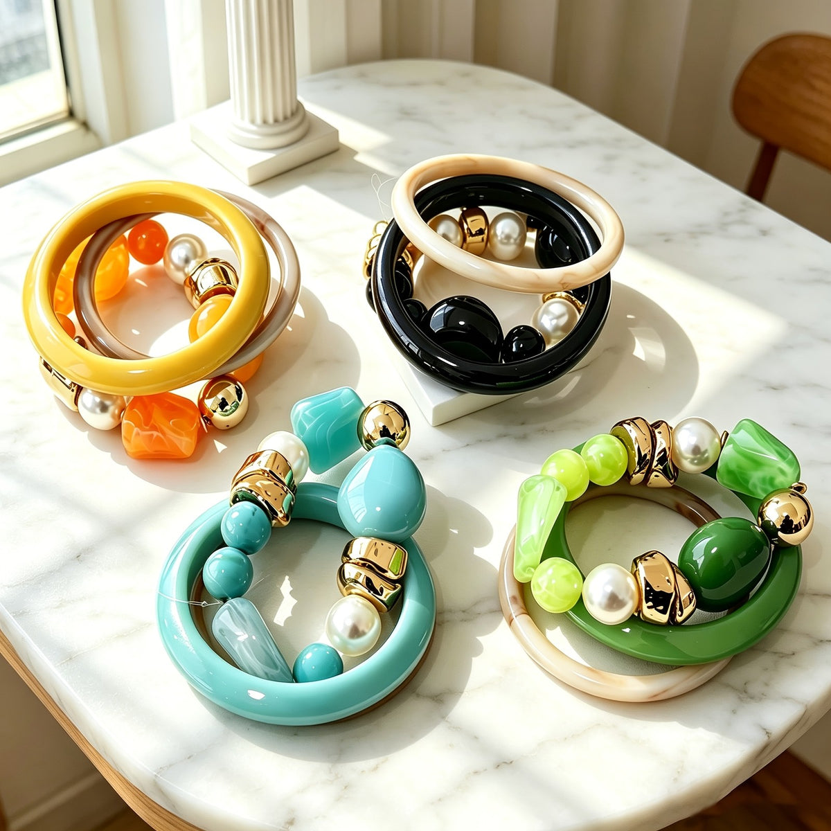 Colorful Bead & Hoop Bracelet Set