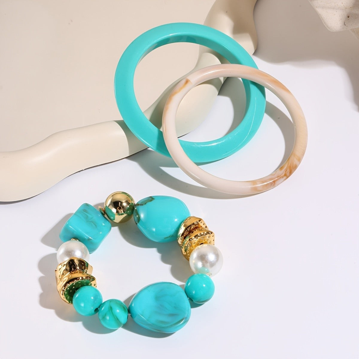 Colorful Bead & Hoop Bracelet Set