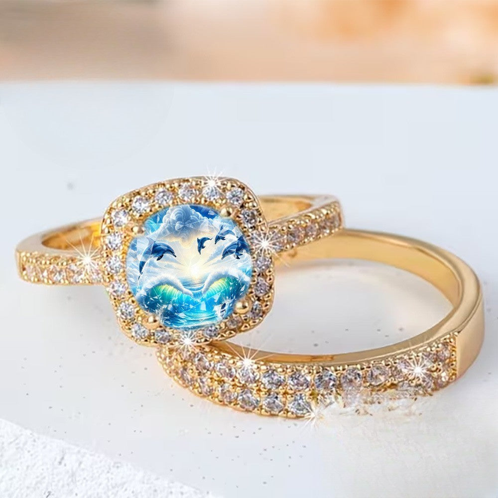 Dolphin Wave Square Ring Set
