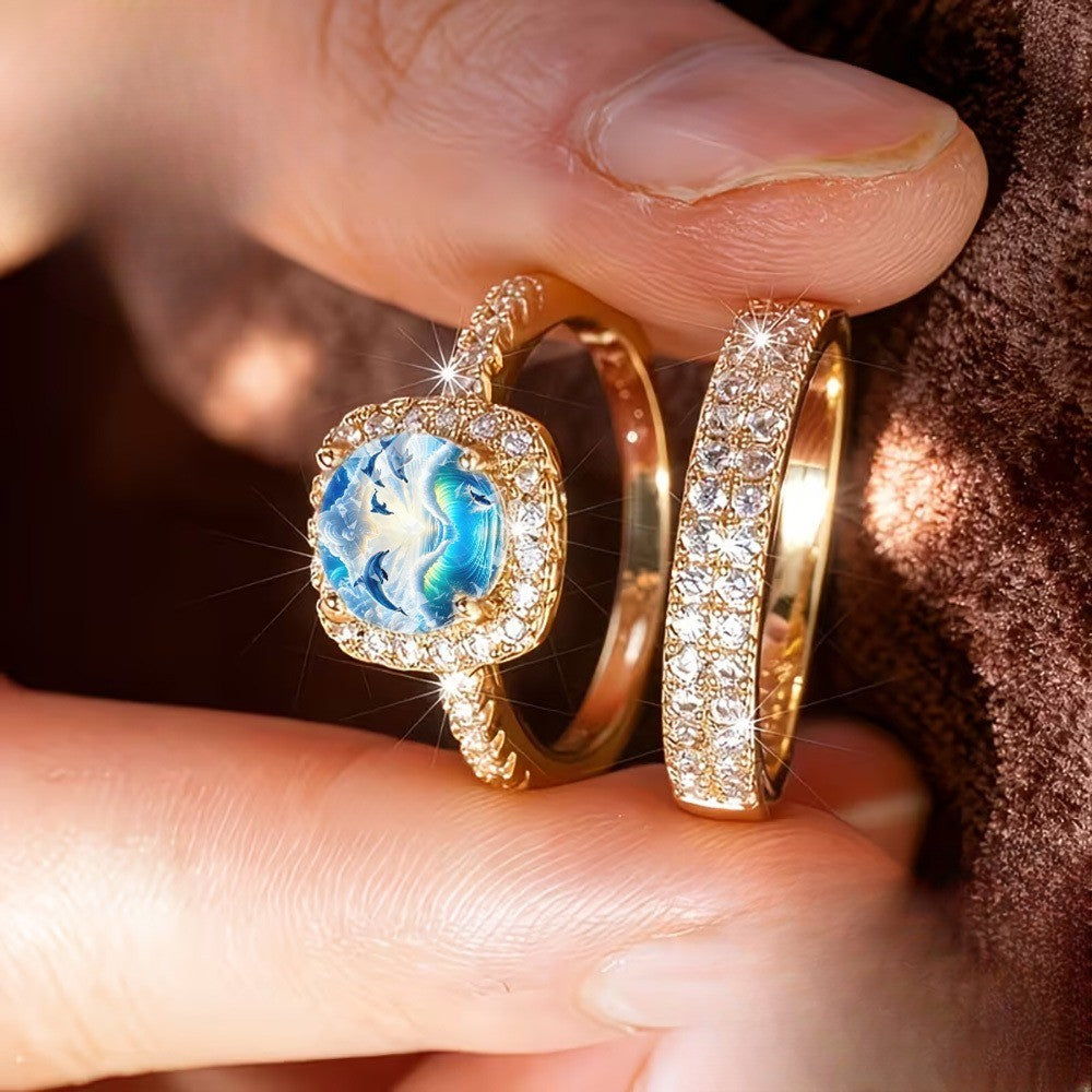 Dolphin Wave Square Ring Set