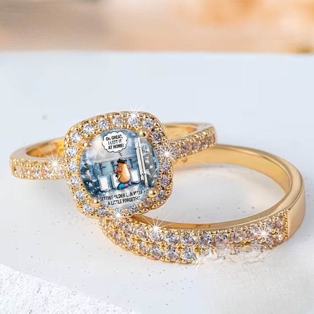 Square Crystal & Pave Ring Set