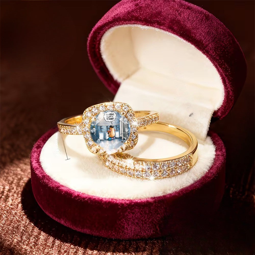 Square Crystal & Pave Ring Set