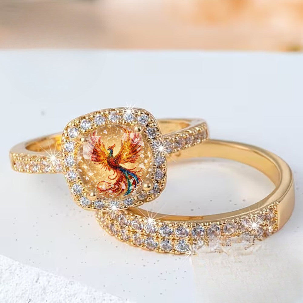 Phoenix Crystal Square Ring Set
