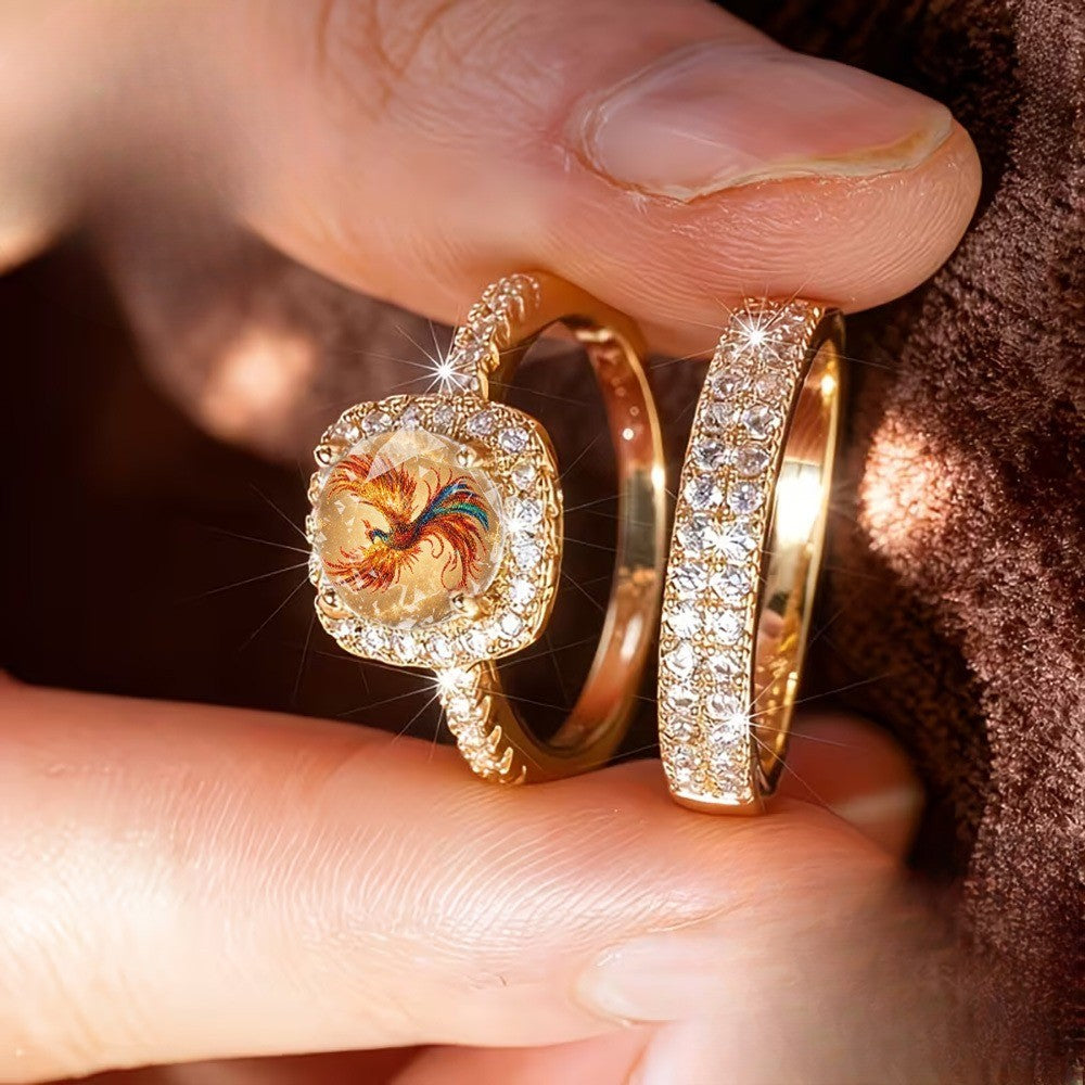 Phoenix Crystal Square Ring Set