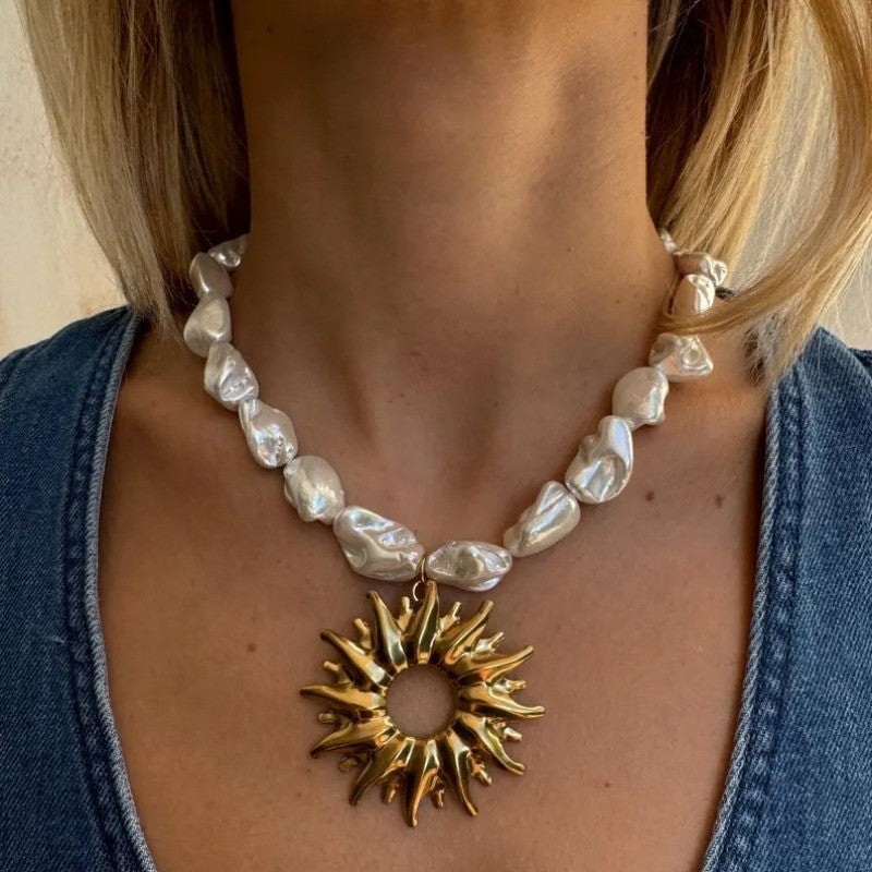 Baroque Pearl Sunburst Necklace