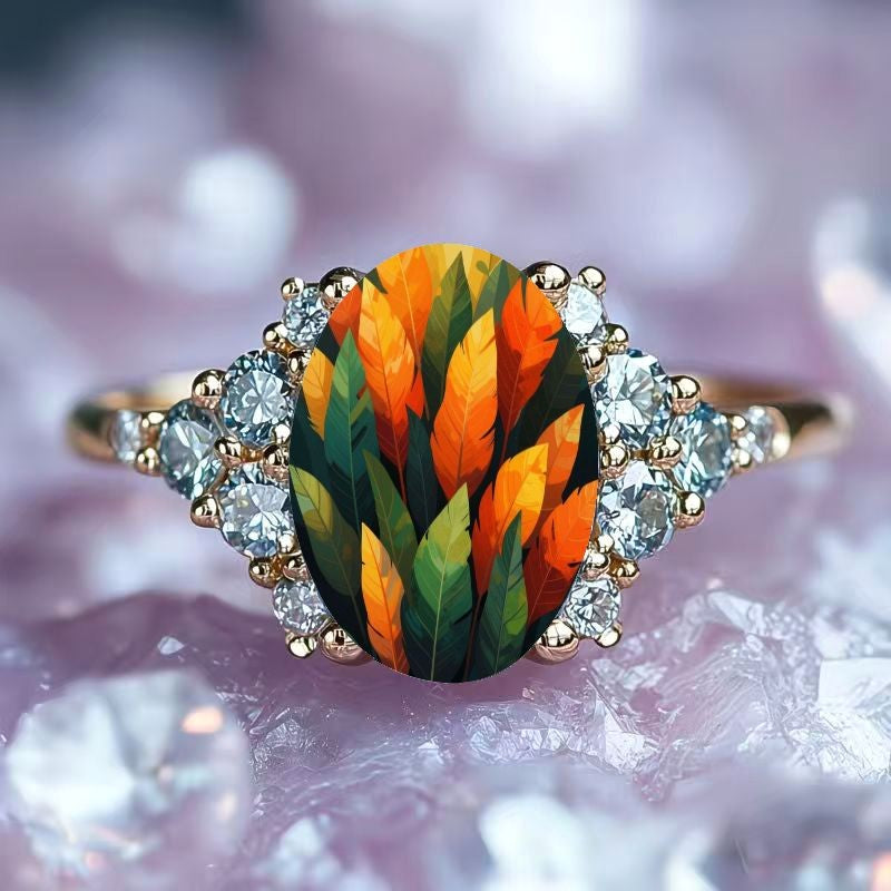 Colorful Feather Oval Ring