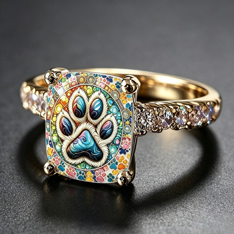 Colorful Paw Print Square Ring