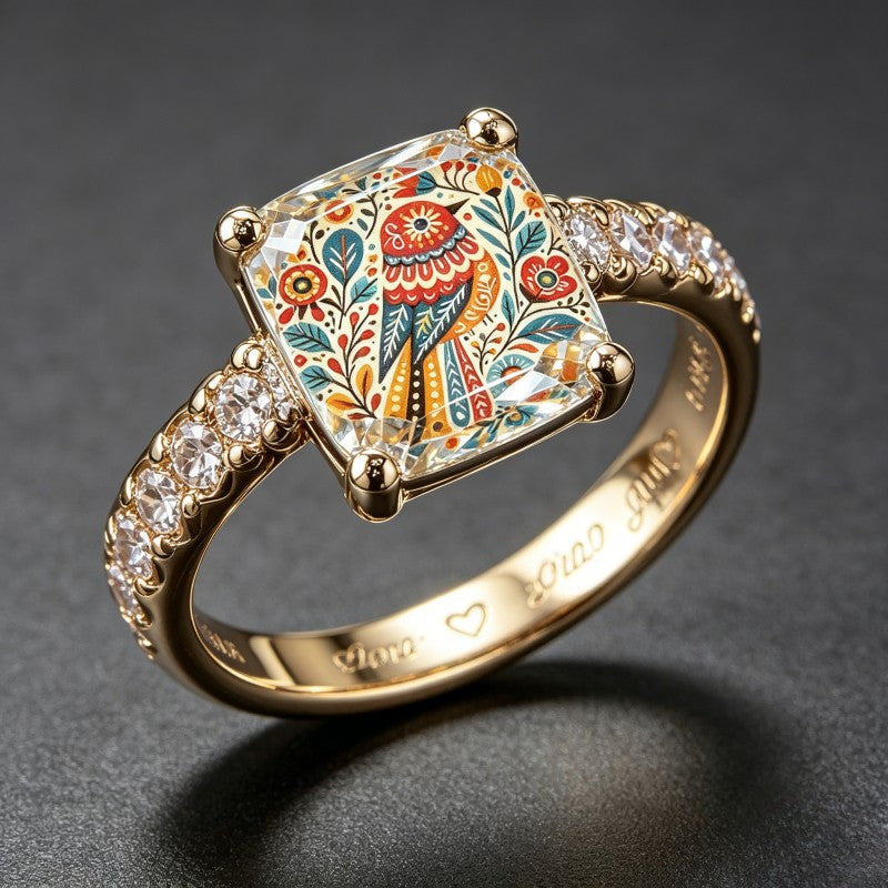 Folk Art Bird Square Ring