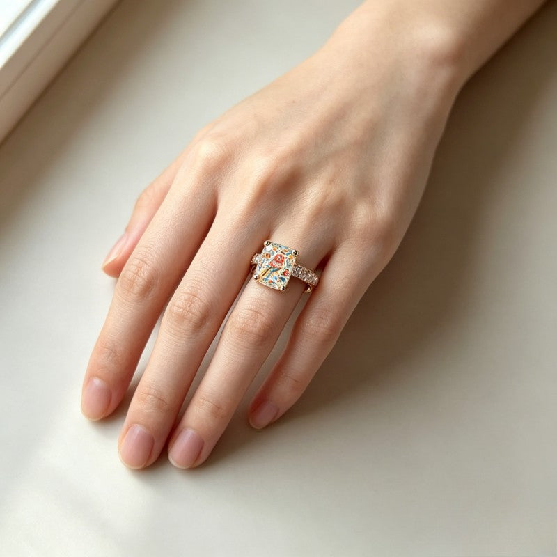 Folk Art Bird Square Ring