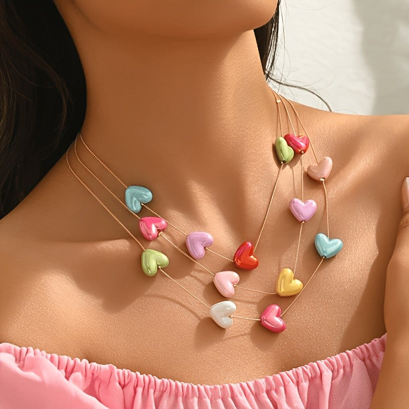 Pastel Resin Heart Cascade Necklace