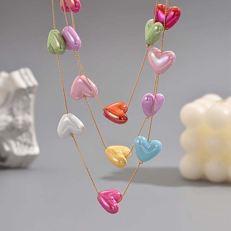 Pastel Resin Heart Cascade Necklace
