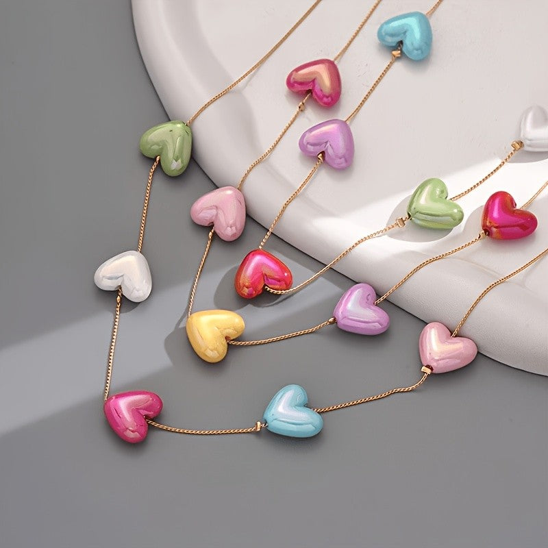 Pastel Resin Heart Cascade Necklace