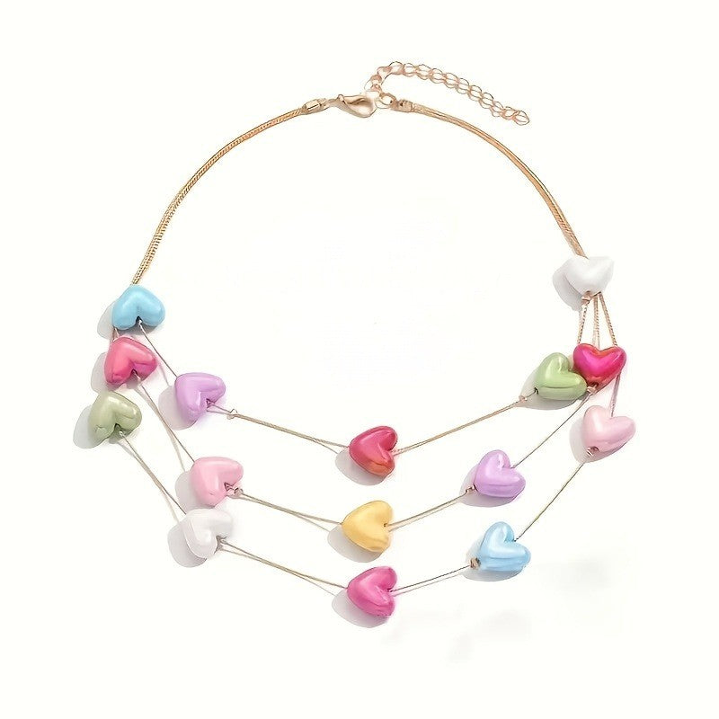 Pastel Resin Heart Cascade Necklace
