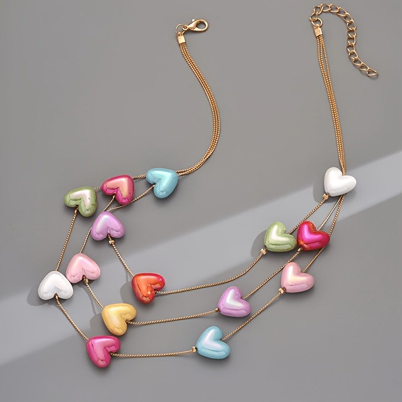 Pastel Resin Heart Cascade Necklace