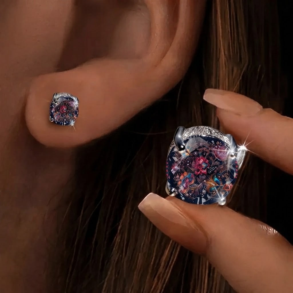 Mosaic Floral Glass Stud Earrings