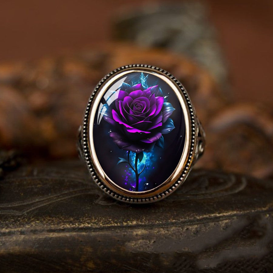 Purple Rose & Scrollwork Oval Ring