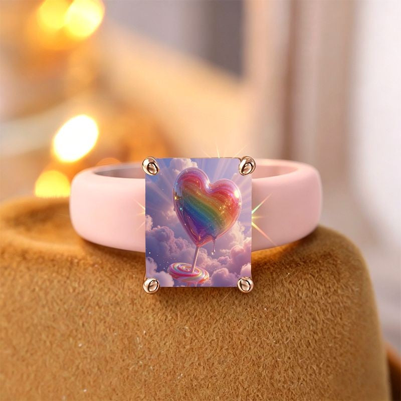 Rainbow Heart Glass Ring