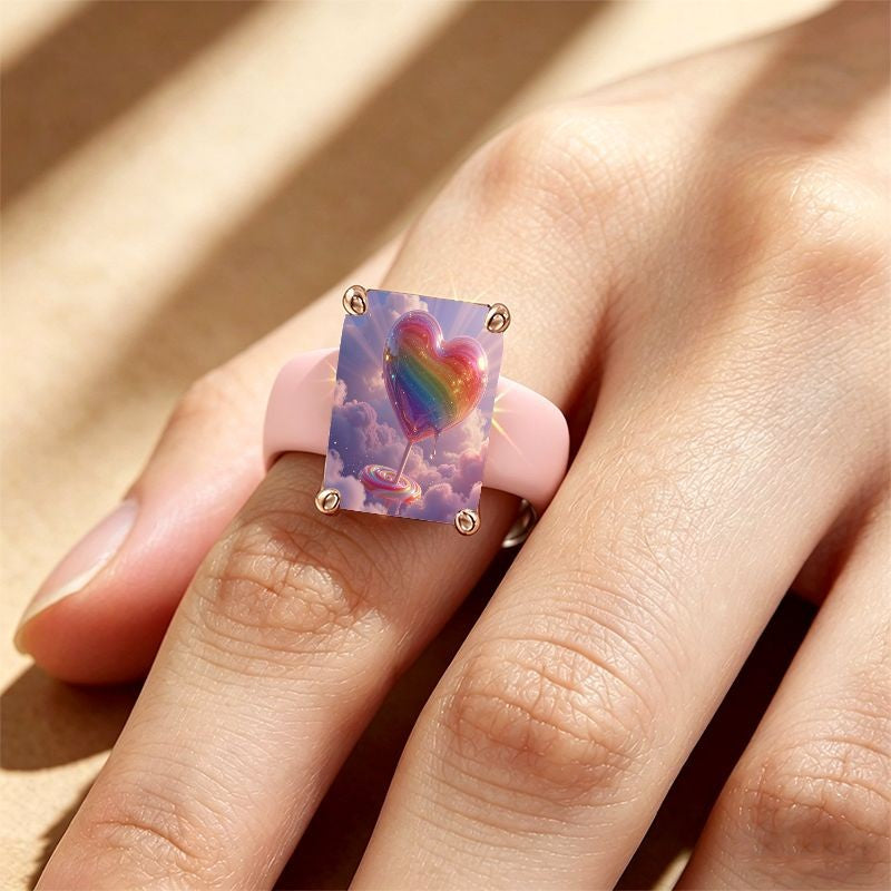 Rainbow Heart Glass Ring