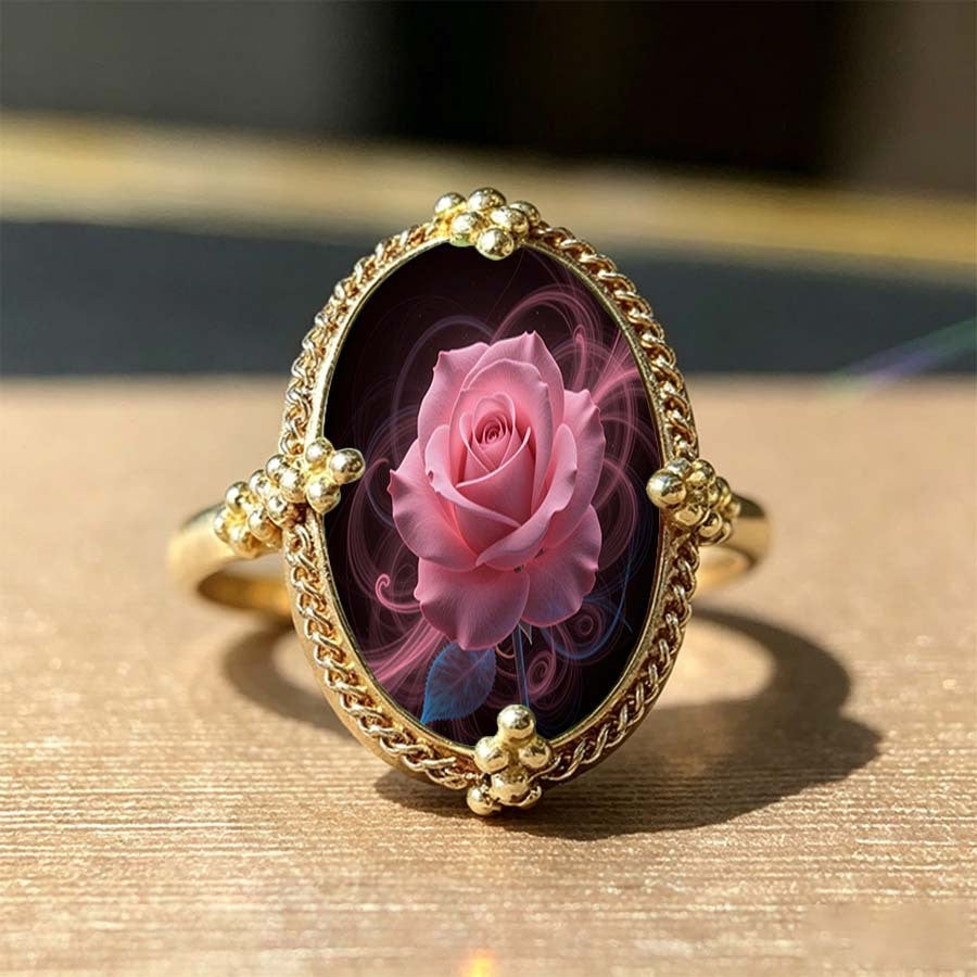 Pink Rose Oval Statement Ring