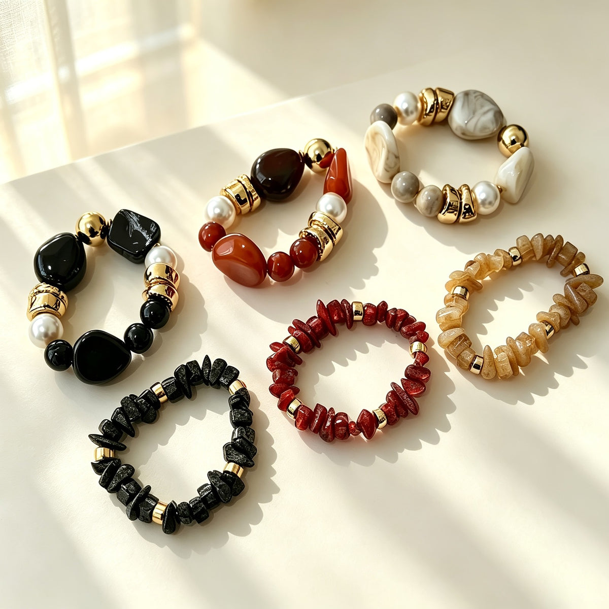 Mixed Stone Bead Bracelet Set