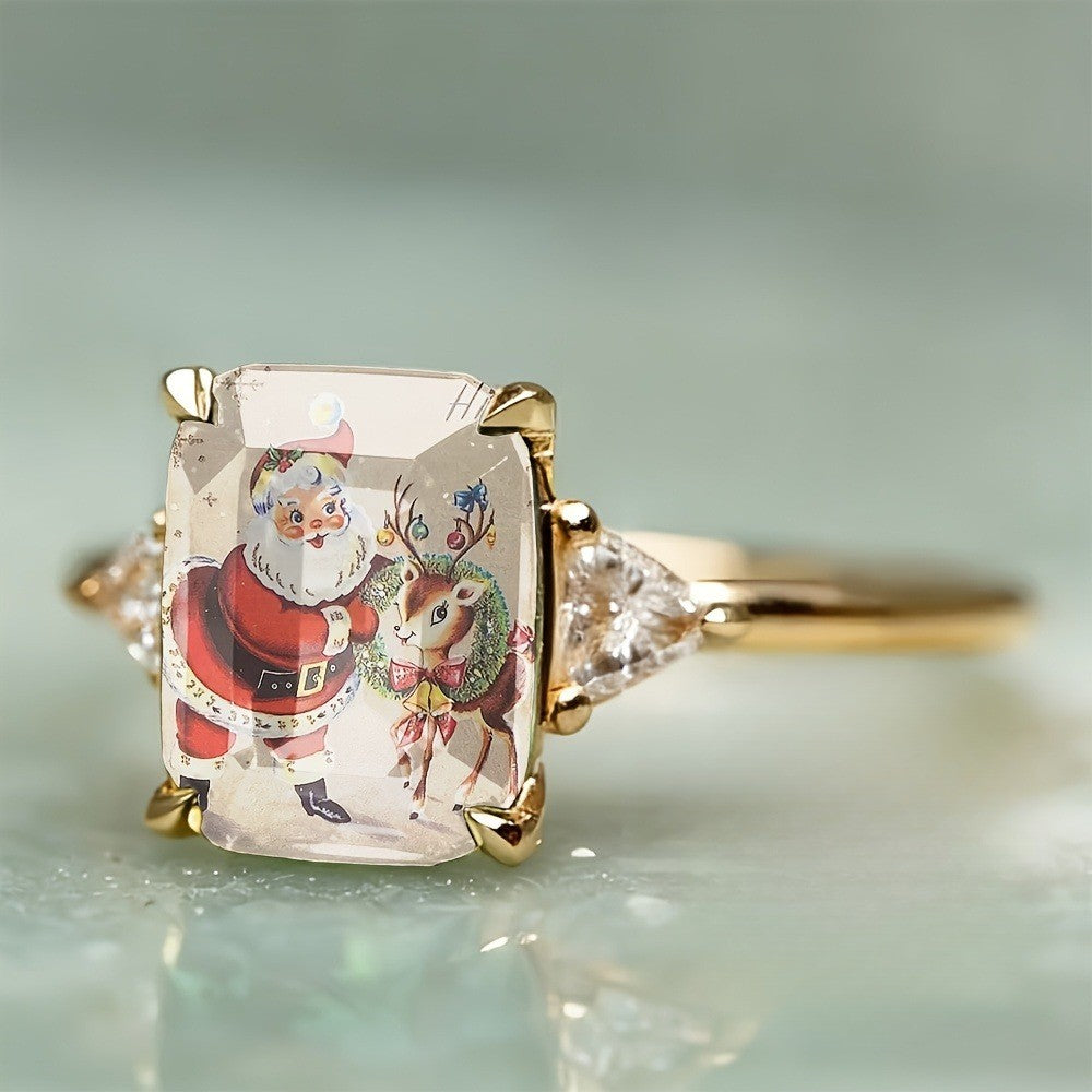 Santa & Reindeer Rectangular Ring