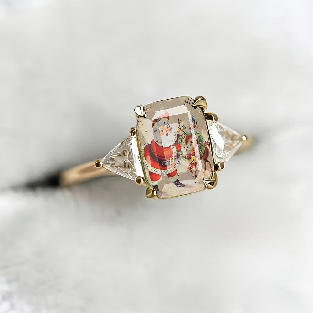 Santa & Reindeer Rectangular Ring
