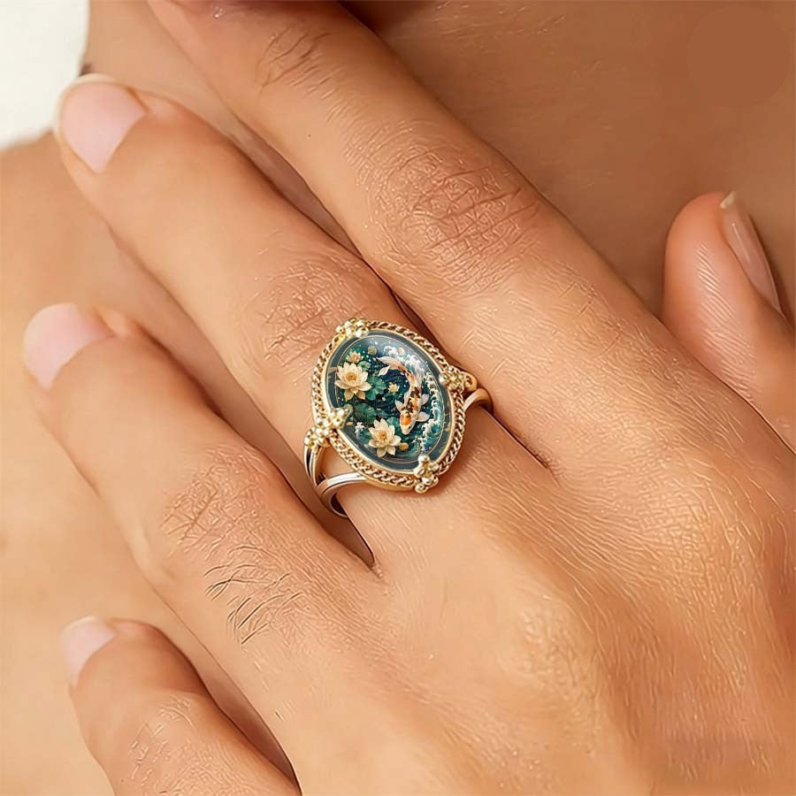 Koi Fish & Lotus Oval Ring