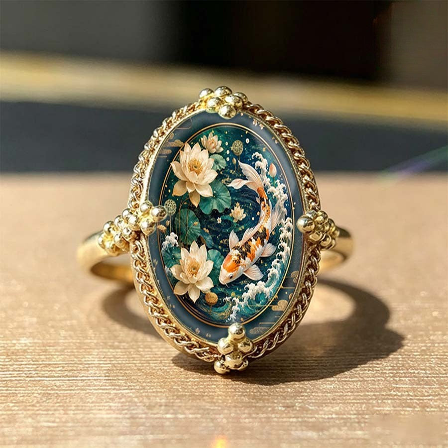 Koi Fish & Lotus Oval Ring