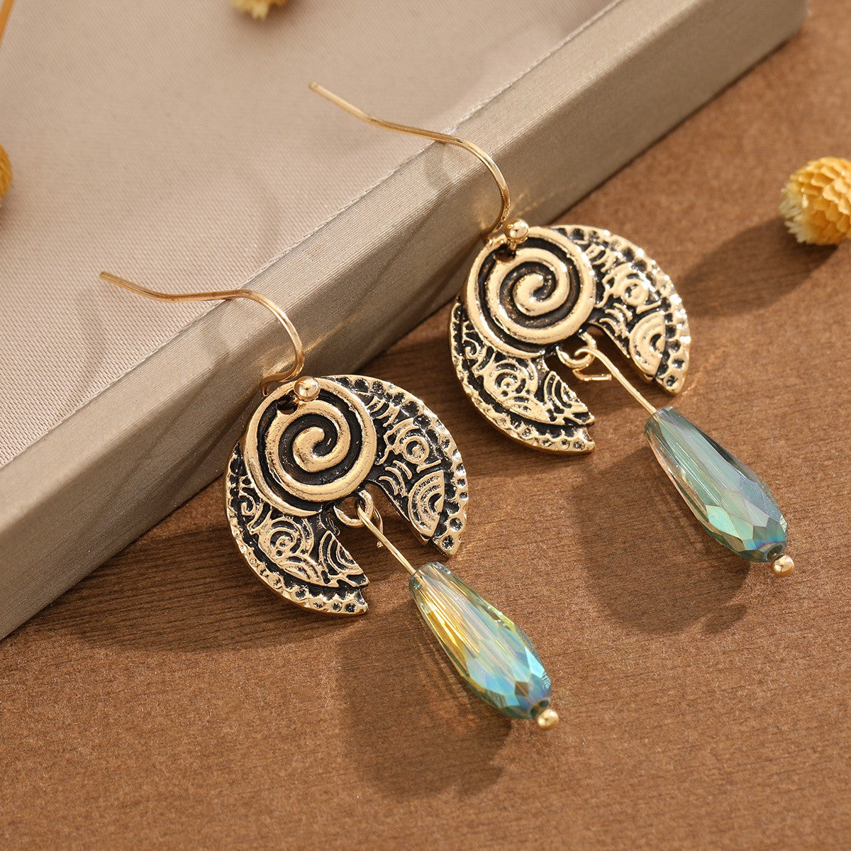 Spiral Crescent Drop Earrings