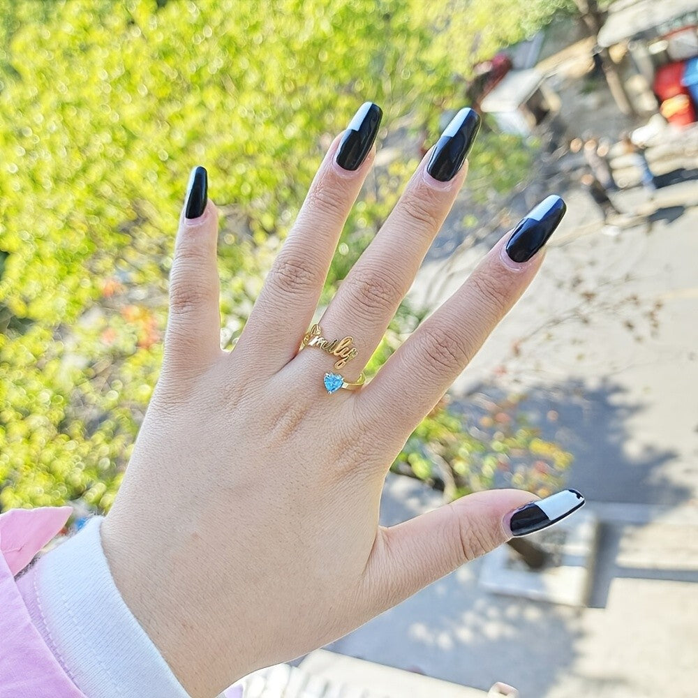 Personalized Name & Birthstone Heart Ring