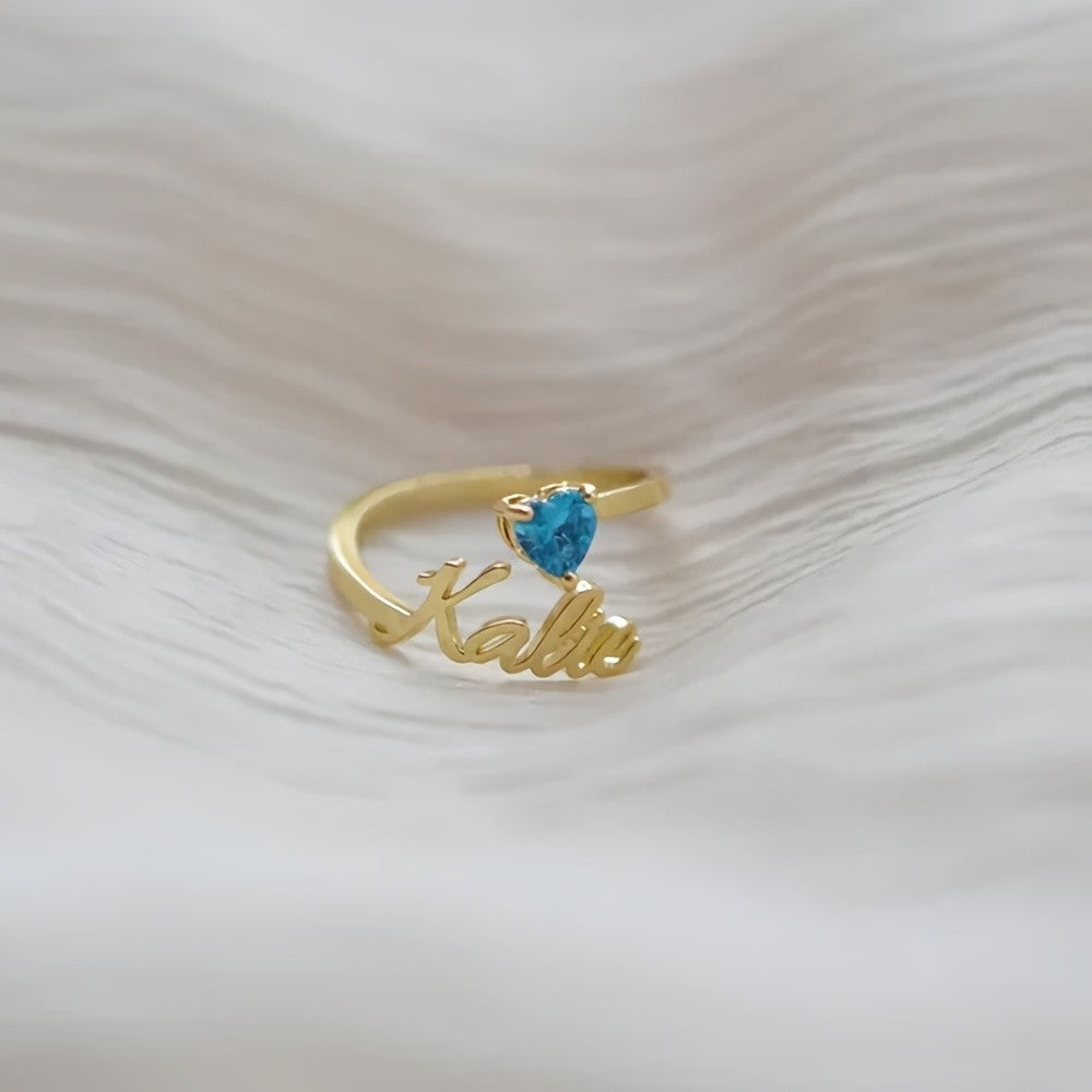 Personalized Name & Birthstone Heart Ring