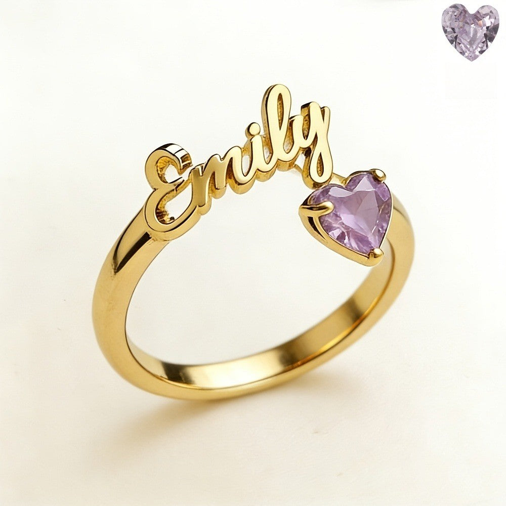 Personalized Name & Birthstone Heart Ring