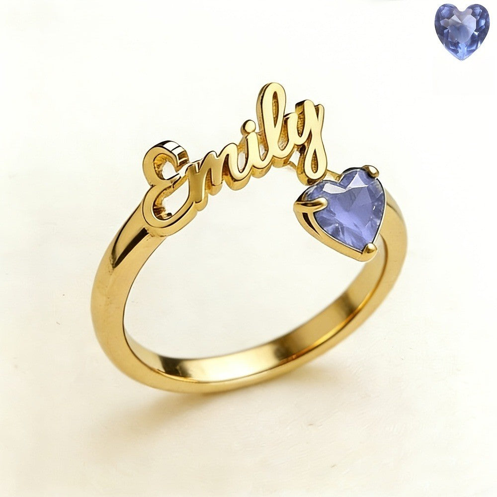 Personalized Name & Birthstone Heart Ring