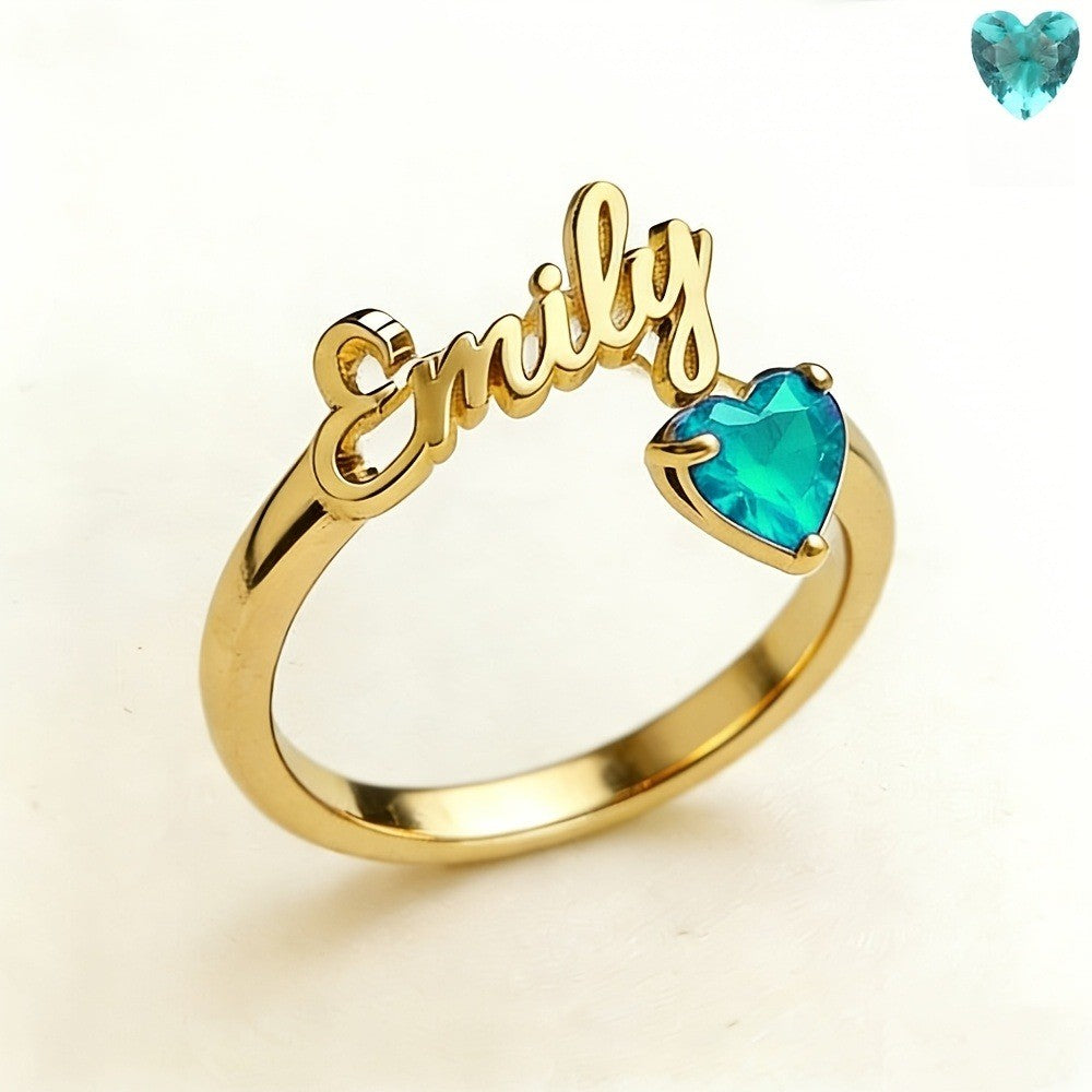 Personalized Name & Birthstone Heart Ring