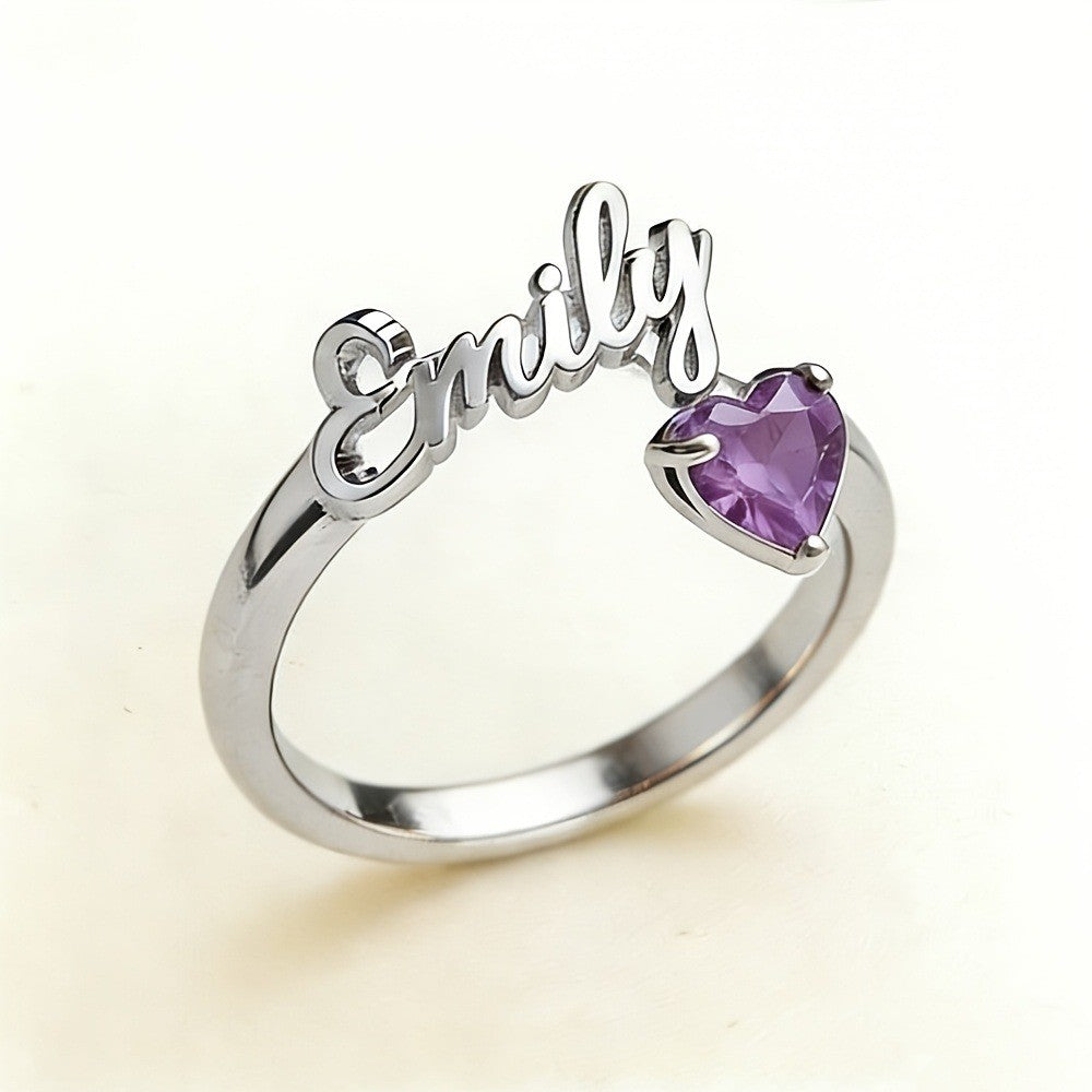 Personalized Name & Birthstone Heart Ring