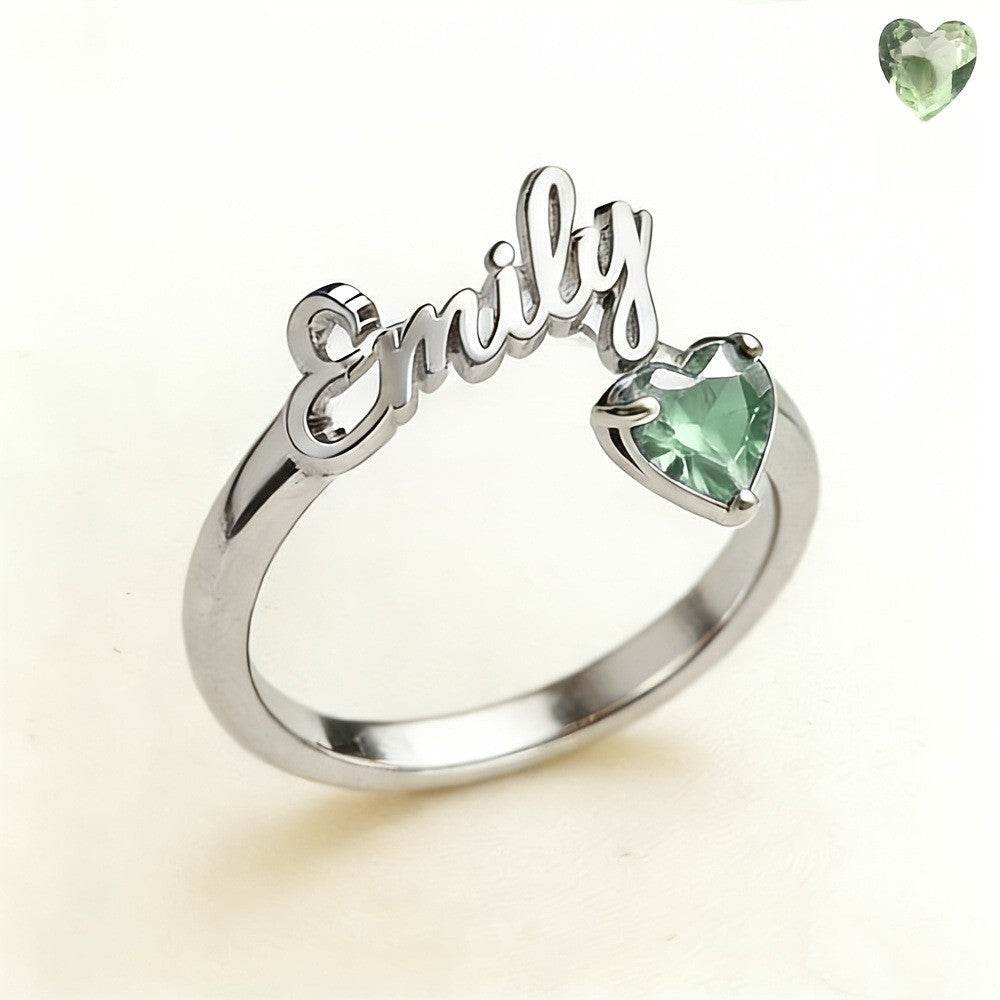 Personalized Name & Birthstone Heart Ring