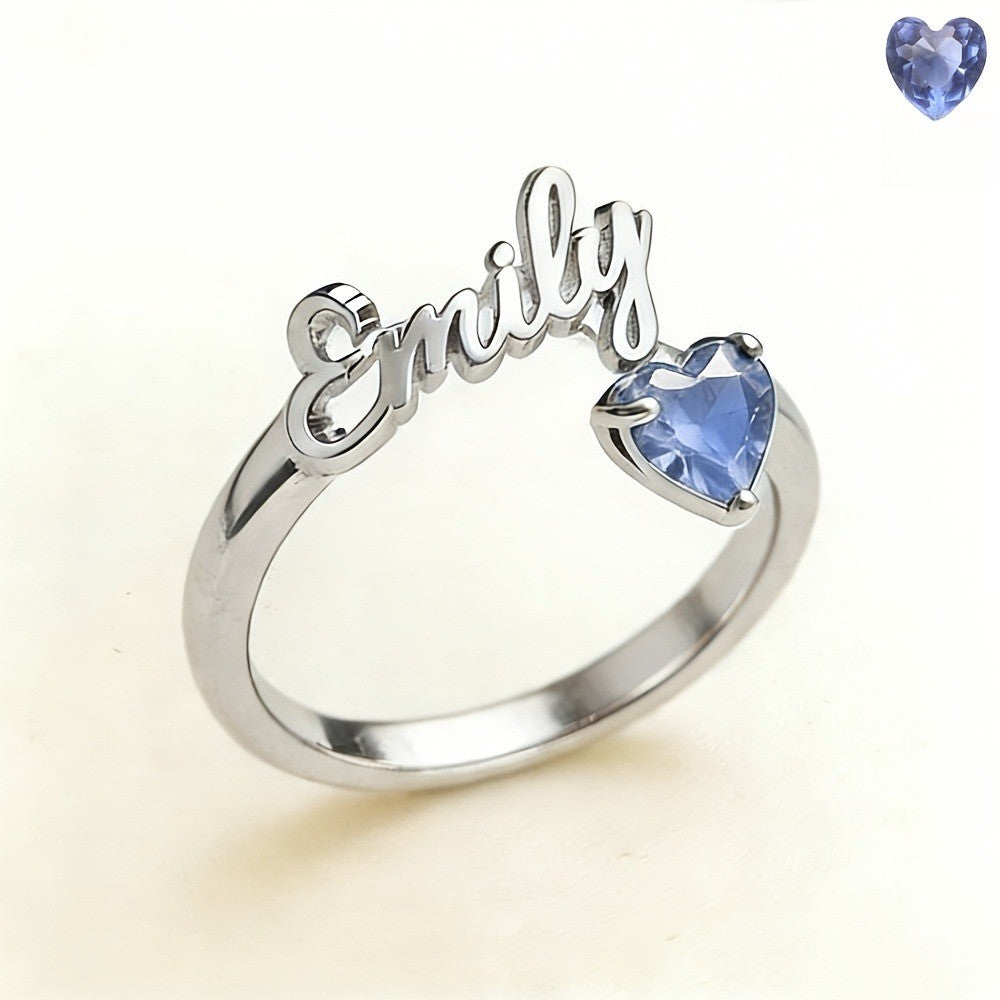 Personalized Name & Birthstone Heart Ring