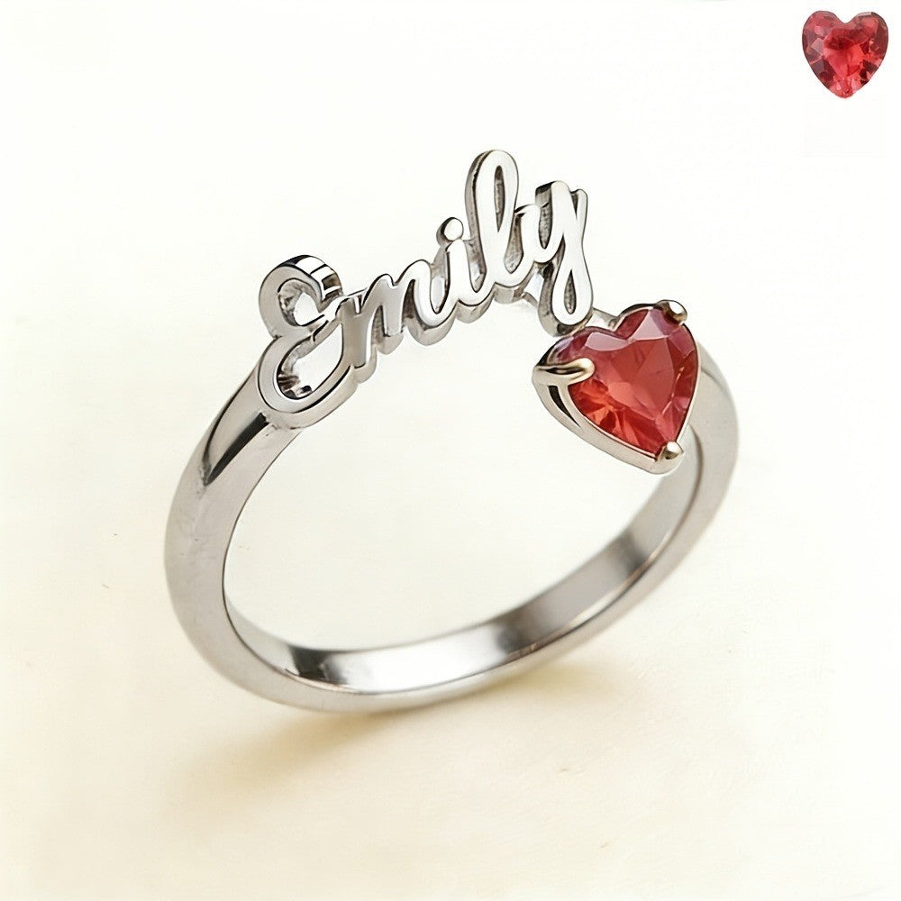 Personalized Name & Birthstone Heart Ring