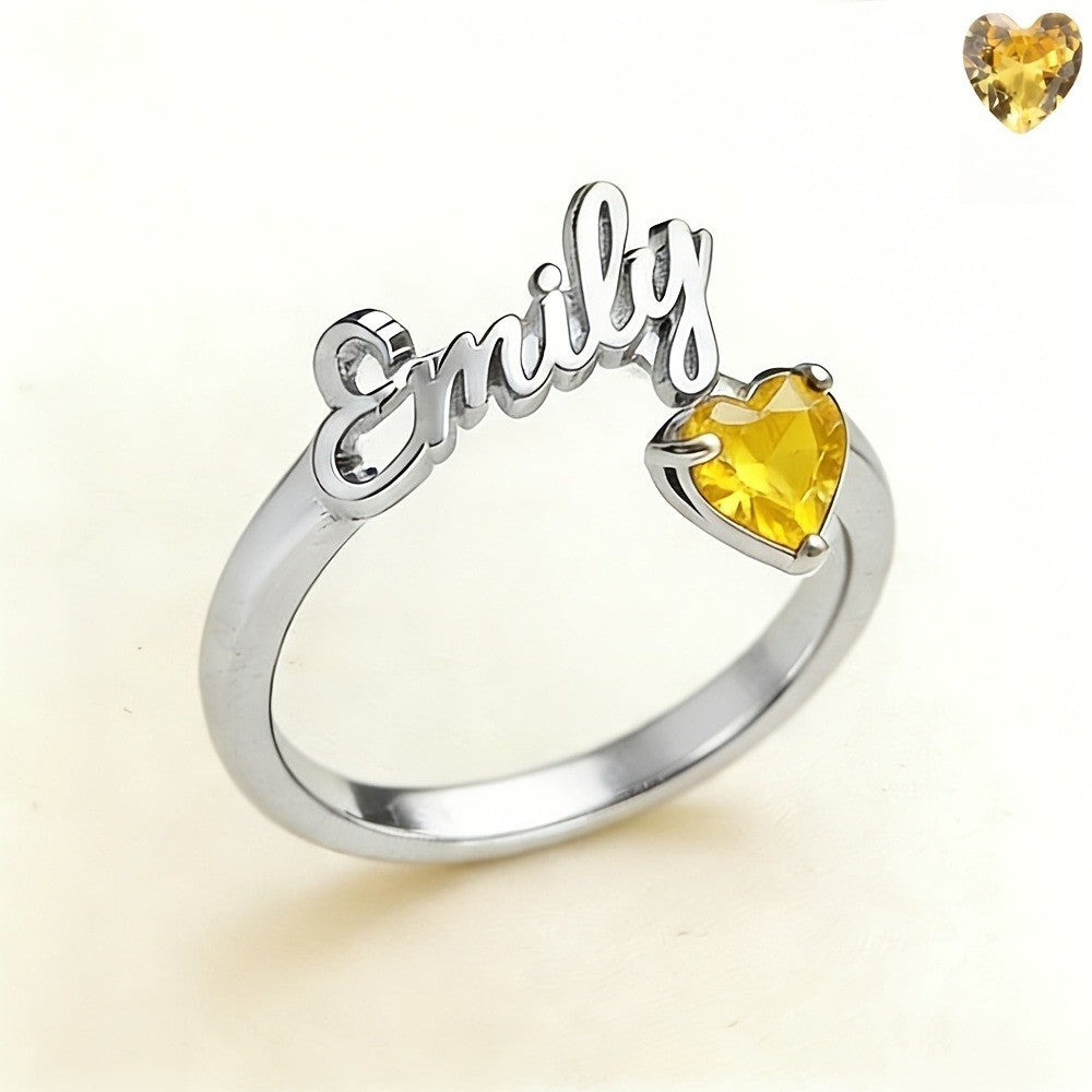 Personalized Name & Birthstone Heart Ring