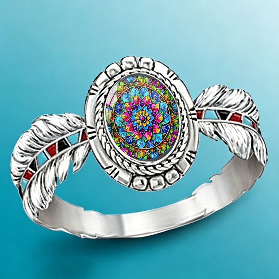 Colorful Mandala Feather Ring
