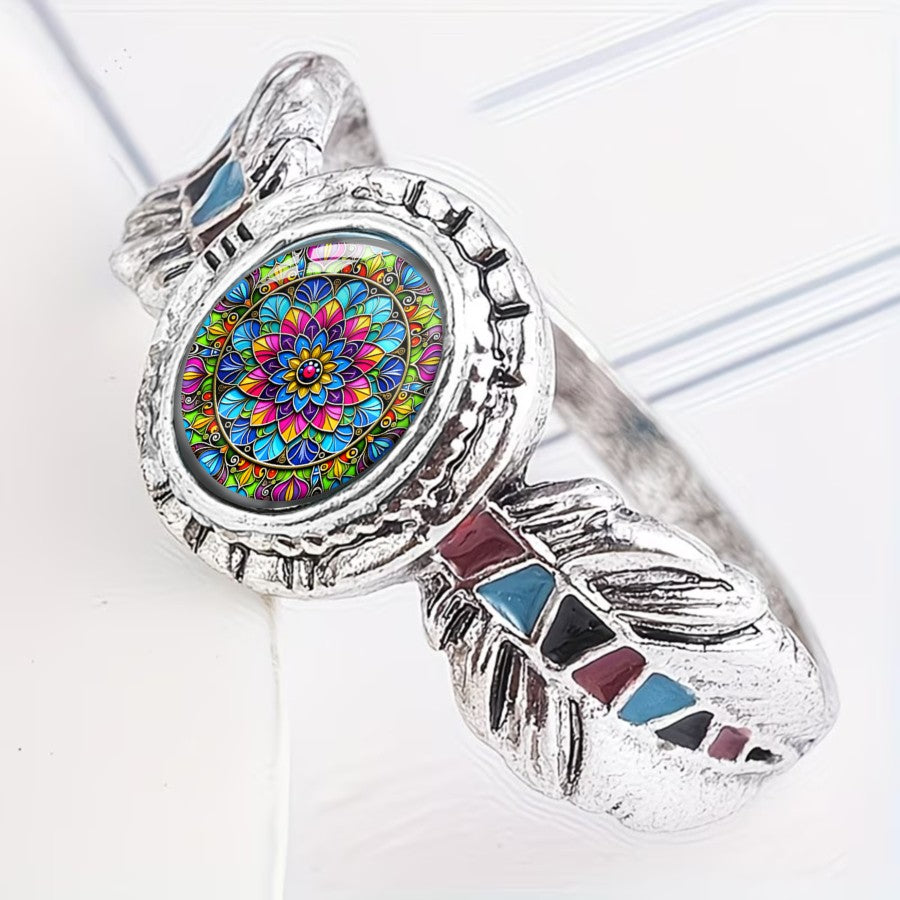 Colorful Mandala Feather Ring