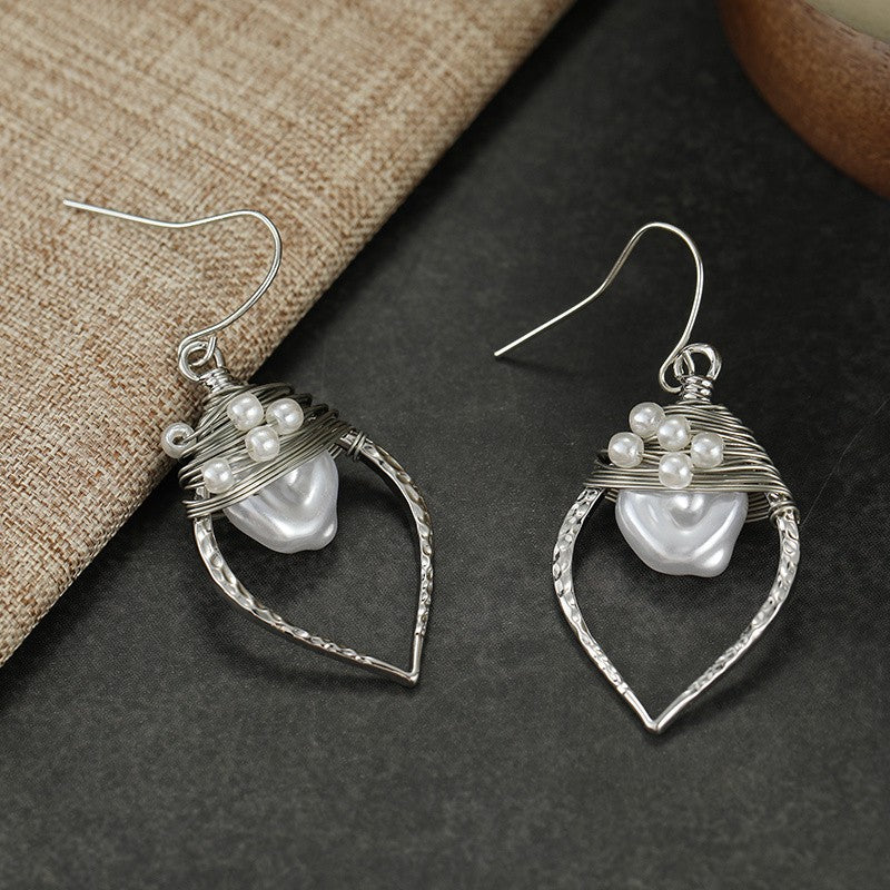 Wire Wrapped Shell Leaf Earrings