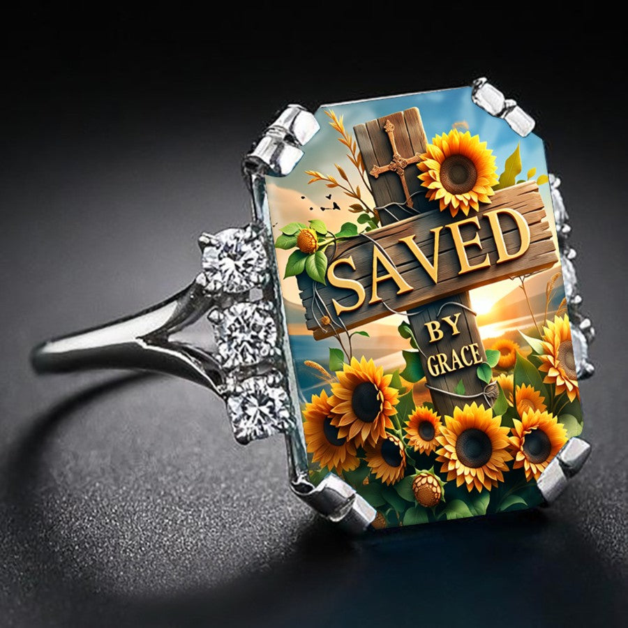 Saved By Grace Sunflower Ring