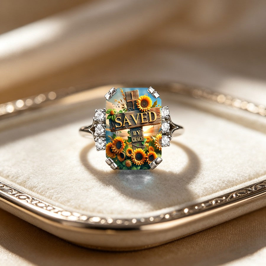 Saved By Grace Sunflower Ring